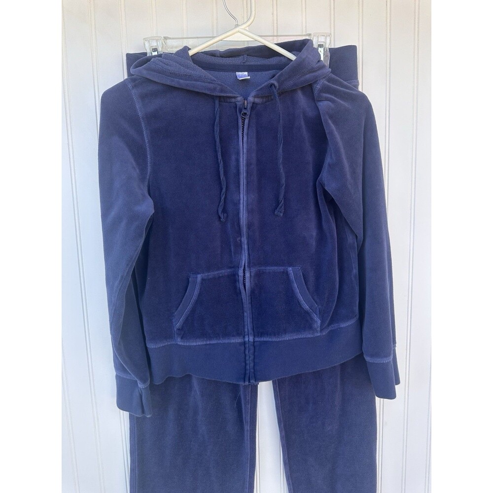 Old Navy Y2K Velour Tracksuit Womens Small Blue Zip Hoodie Jogger Lounge Set